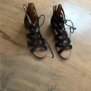 Sophie17 Black Lace-Up Sandals